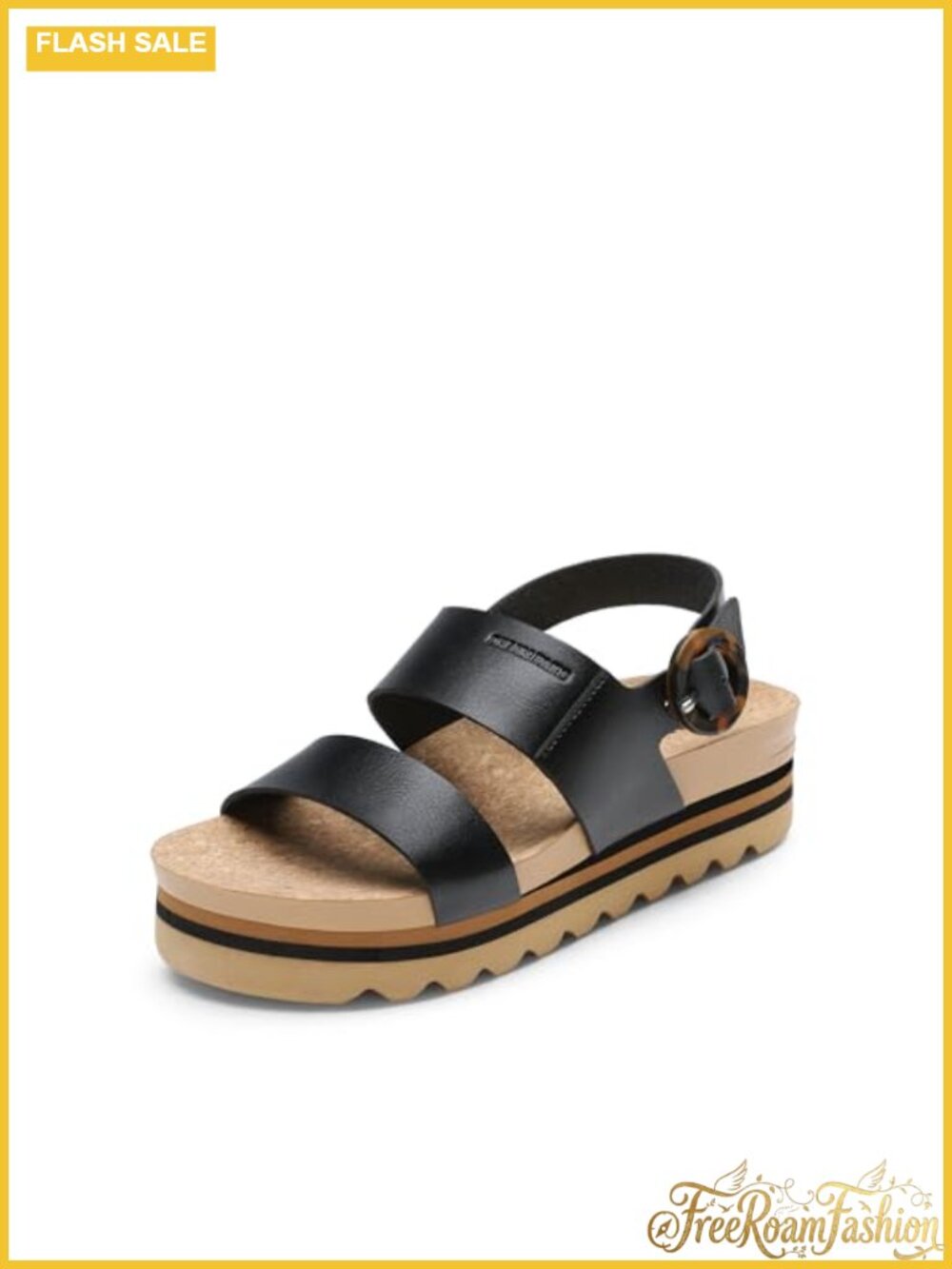 Platform Wedge Sandals Faux Leather Cork Insole Arch Support Ankle Strap